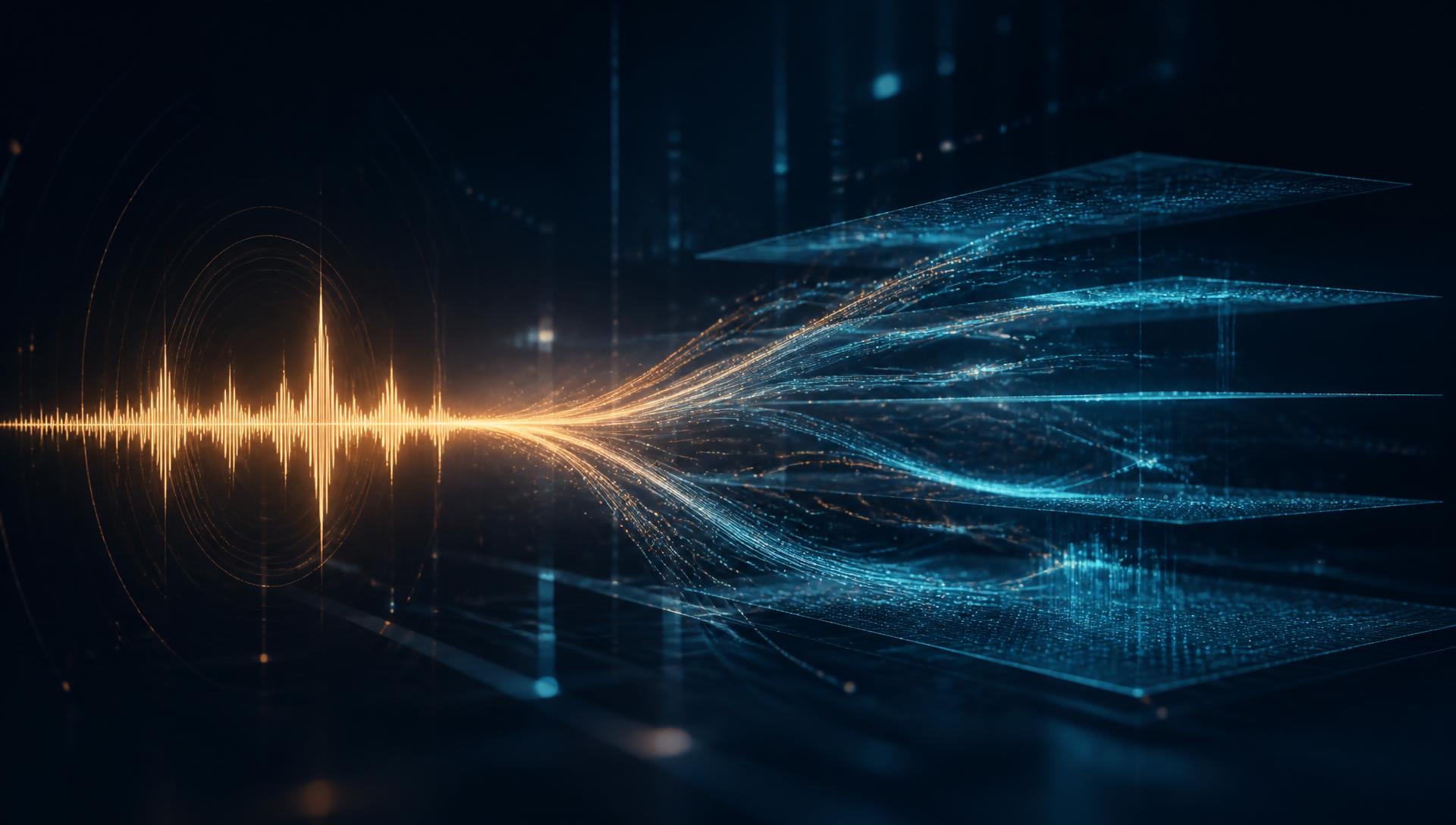 Voice waveform transforming into layered data streams
